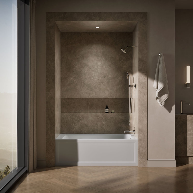 Archer 60" x 32" Acrylic Alcove Soaking Bathtub with Comfort Depth, Ice Gray, Right