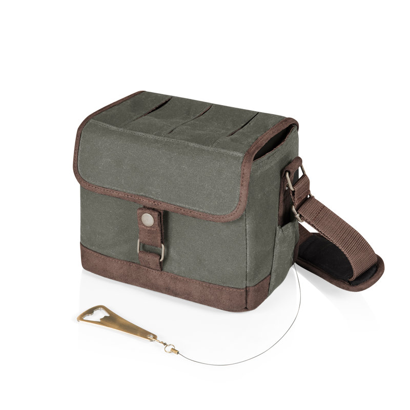 Beer Caddy Cooler Tote with Opener, Green/Brown
