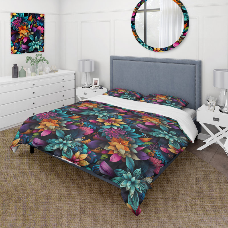 Vibrant Mandala Boho Motif II - Ensemble de housse de couette à motif cachemire - Microfibre de polyester