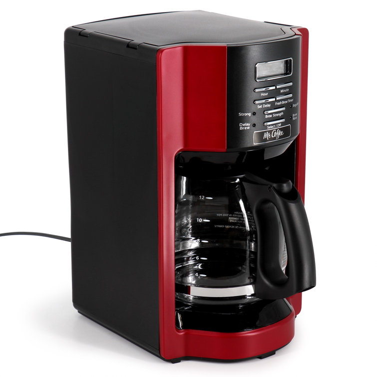Mr. Coffee 12 Cup Programmable Coffee Maker with Rapid Brew in Silver Mr. Coffee Color: Red
