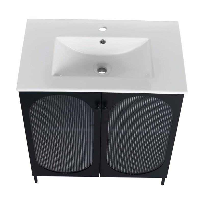 Meuble-lavabo autoportant de 30 po avec lavabo en céramique, Noir, noir, noir, noir
