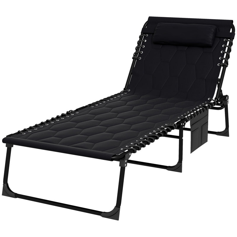 Outsunny Folding Chaise Lounge Set With 5-Level Reclining Back, Padded Seat, And Side Pocket For Ultimate Outdoor Comfort And Convenience.