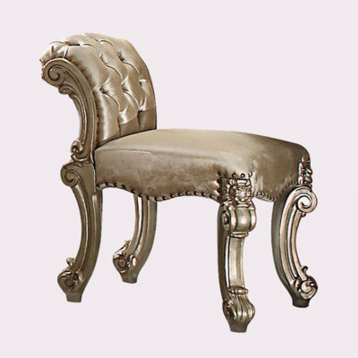 Vendome Fabric, Bone Finish Vanity Stool by Bloomsbury Market