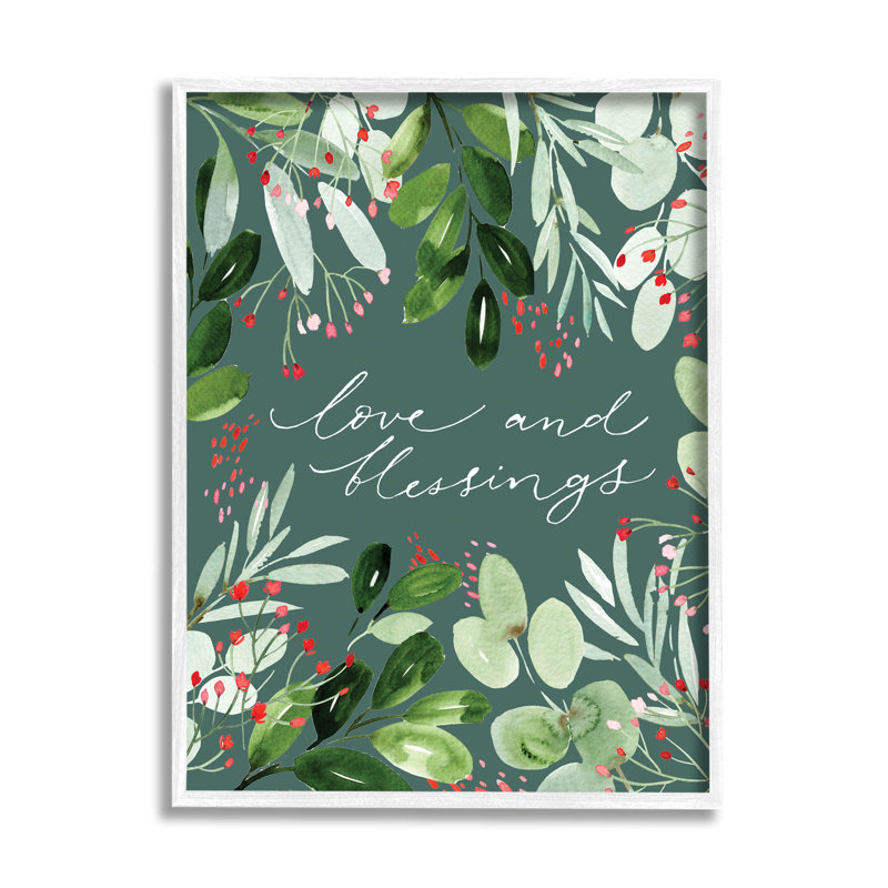 «Love & Blessings Green at-162», H 30 po x l 24 po x P 1,5 po, Giclée encadrée blanc bord de mer