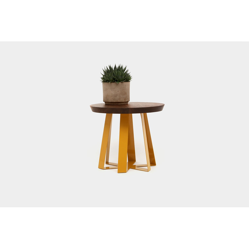 ARS Solid Wood Top End Table, Walnut, Yellow Powder-coat