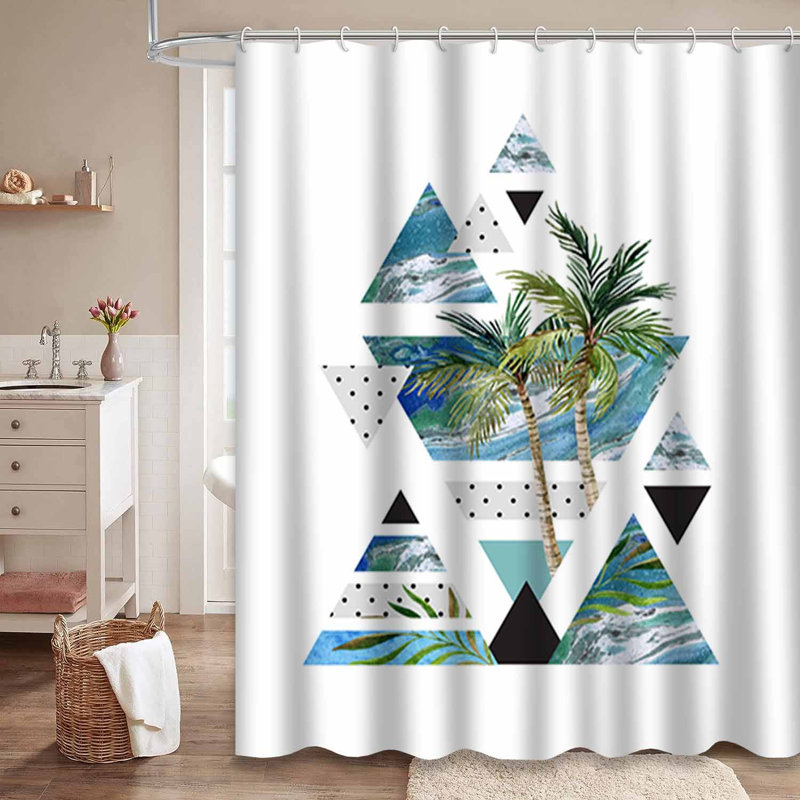 Abstrait été triangles géométriques aquarelle feuilles de palmier en marbre avec 12 crochets, L 72 po x l 78 po
