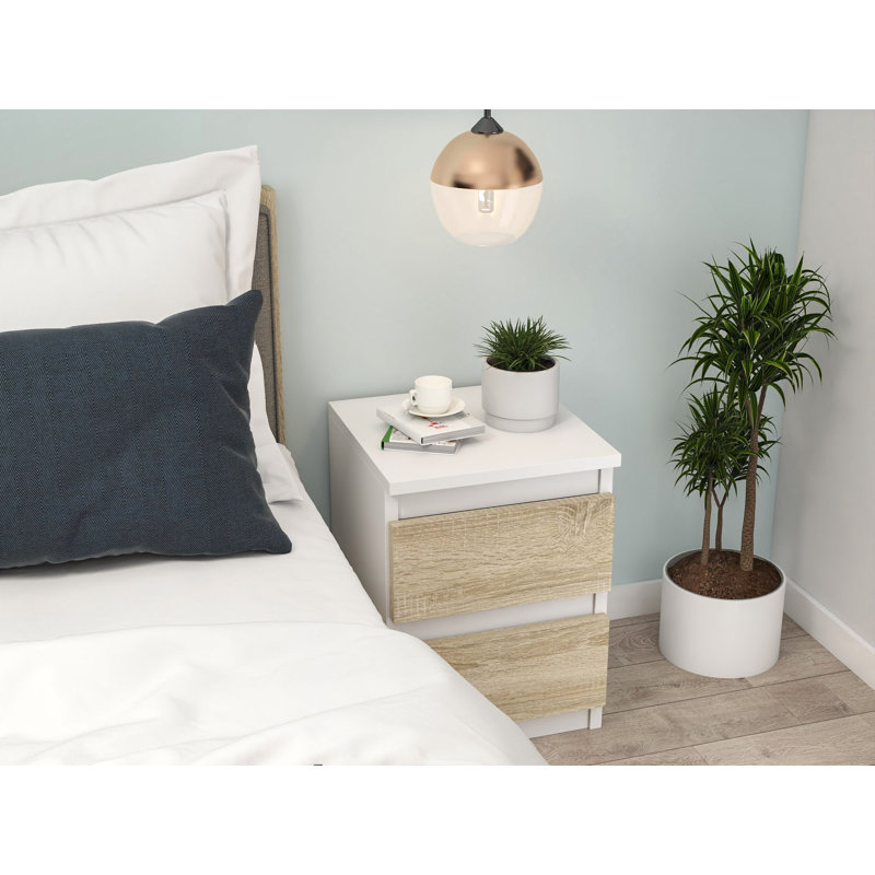 Ramlal 30cm W Manufactured Wood Bedside Table, White/Brown