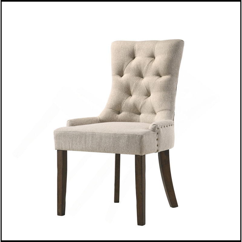 Ensemble de 2 chaises d'appoint en tissu beige et finition chêne vieilli Farren