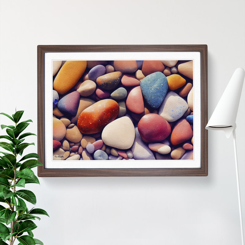 Colourful River Pebbles Vol.2 - Single Picture Frame Print, Walnut Framed, 25cm H x 34cm W x 2cm D