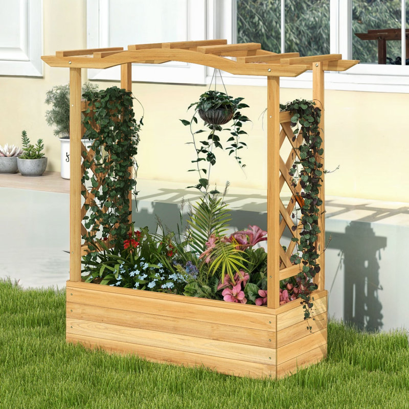 Arlmont & Co. Raised Garden Bed with Trellis and Hanging Roof, Yellow