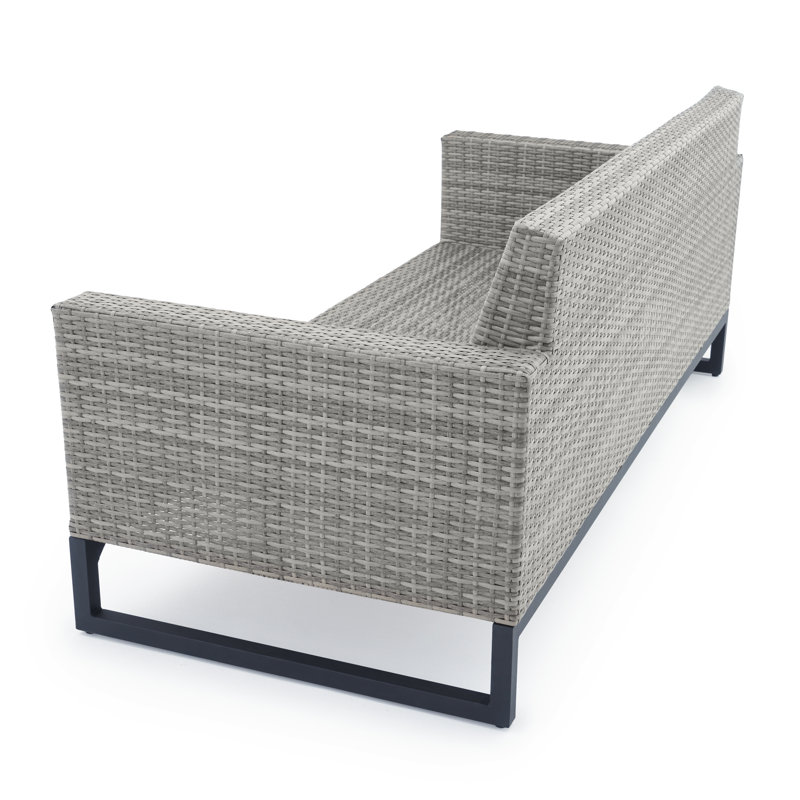 Milo 4 Piece Rattan Sunbrella Sofa Set with Cushions, Canvas Jockey Red Sunbrella® Canvas, Gray