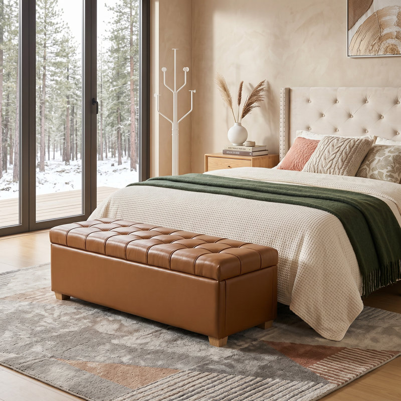 Élégant banc de rangement capitonné avec couvercle rabattable - siège polyvalent et repose-pieds de rangement caché pour chaque pièce