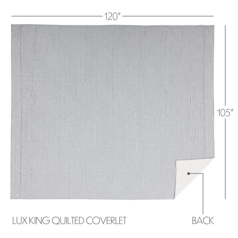 Emmit Sawyer Mill Ticking Stripe Quilt Coverlet, Luxury King, Demin Blue & Soft White