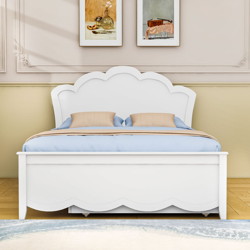 Lit plateforme en bois avec tête de lit et lit gigogne simple, Double