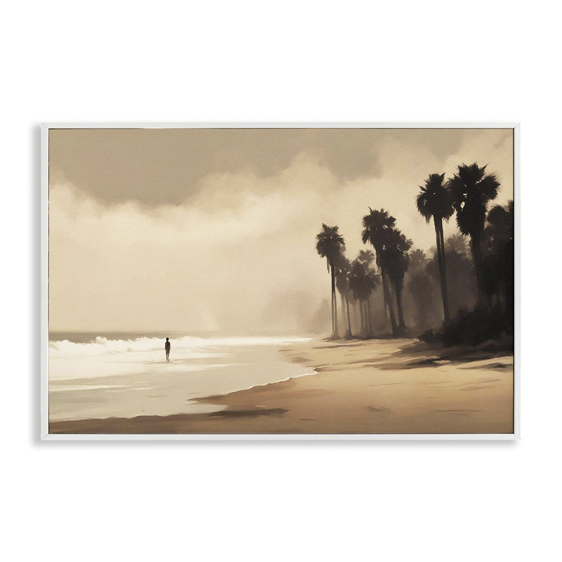  Art giclée Moody Beach View par Noah Bay, H 12 po x l 18 po, Estampe numérique encadrée blanc bord de mer