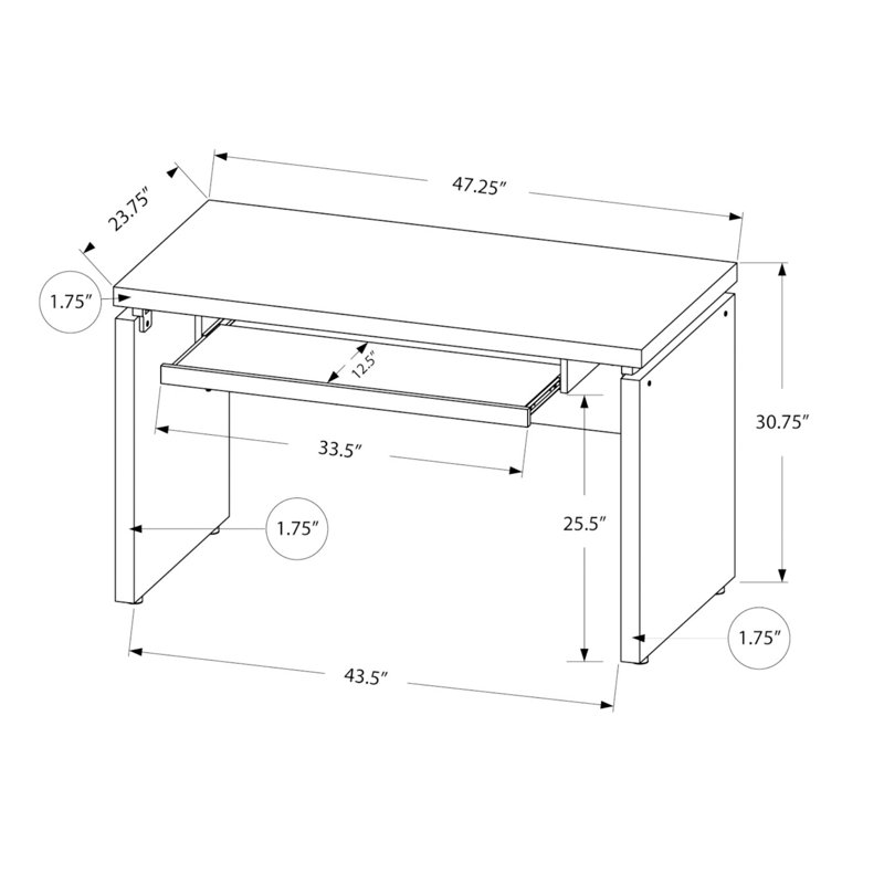 Bureau d'ordinateur, bureau personnel, ordinateur portable, L 48 po, travail, stratifié, contemporain, moderne