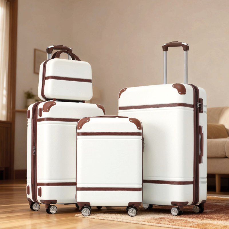 Valise à roulettes Hardshell 4 pièces 20 "+ 24" + 28 "Valise, Blanc