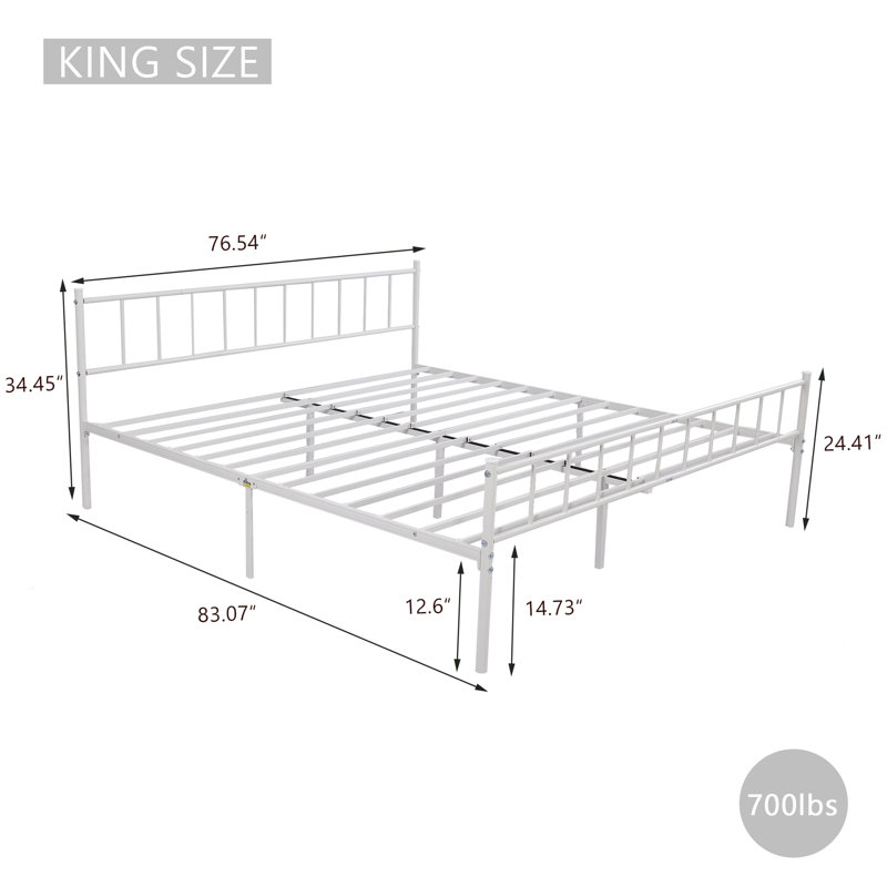 Metal Bed, White, King