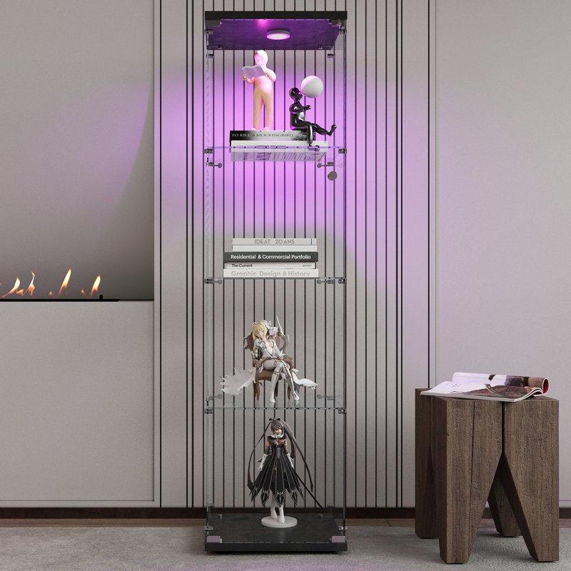 Vitrine 4 lumières à DEL avec porte et bibliothèque au sol pour le bureau de la chambre à coucher