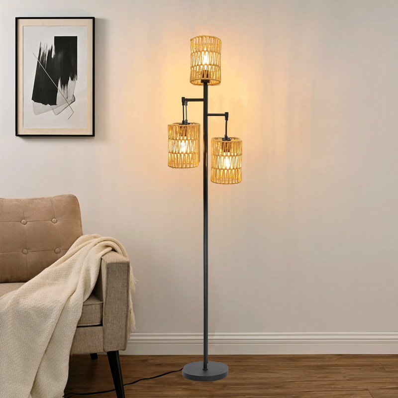72'' Boho Style Tree-Shaped Rattan Floor Lamp