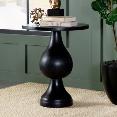 Amanjot Round Pedestal Base Accent Side Table Black Stain