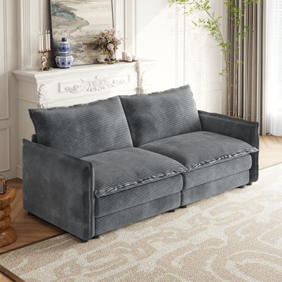 Tissu de velours côtelé - 2 coussins rembourrés en bois massif gris