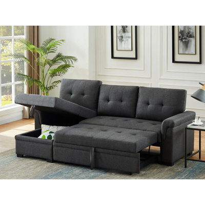 Dark Grey Linen Sleeper Sectional With 84" Chaise For Storage Demand And Availability