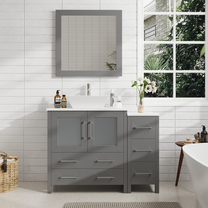  Ensemble de meuble-lavabo simple avec miroir 29,9 "encadré, Gris