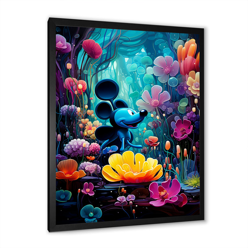 Underwater Sweet Pop Flower Dream - Art mural Pop Art, Cadre simple noir, H 32 po x l 24 po x P 1 po