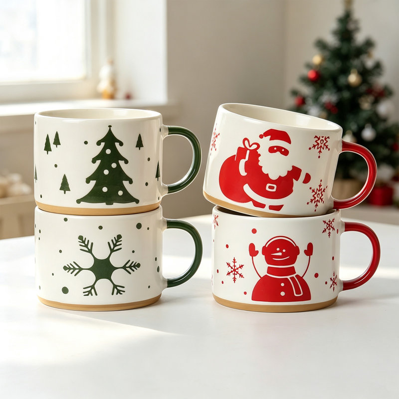 Ensemble de 4 tasses de Noël en céramique ALOFMO (30 cl), service à café festif pour 4 personnes
