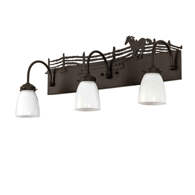 27" Wide Running Horse 3 Light Vanity Light, 12" H x 27" W x 8" D, Oil Rubbed Bronze