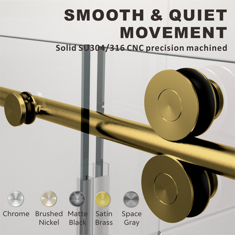 Uks04 61 In. To 65 In. X 80 In. H Frameless Sliding Shower Door In Satin Brass With 3/8 In. (10Mm) Clear Glass , Satin Brass
