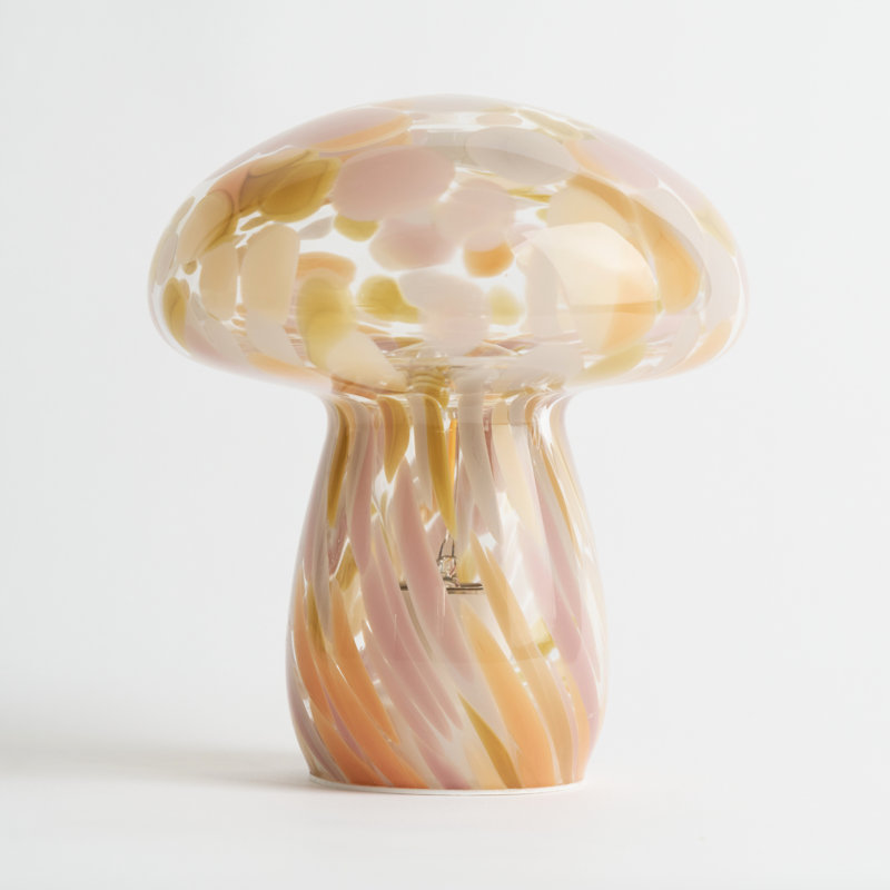 Portable Tall Open Top Glass Mushroom Lamp, Pink Moon, Pink Moon
