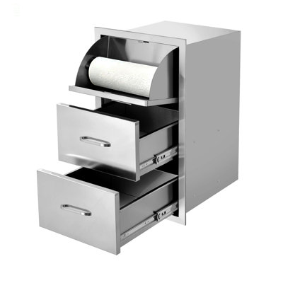 Armoire de cuisine en acier inoxydable avec 3 tiroirs et porte-serviettes en papier, organisateur de rangement durable pour le comptoir ou sous l'armoire