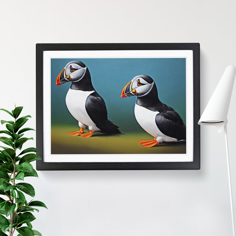 Puffin Birds Vol.1 - Single Picture Frame Print, Black, 34cm H x 46cm W x 2cm D