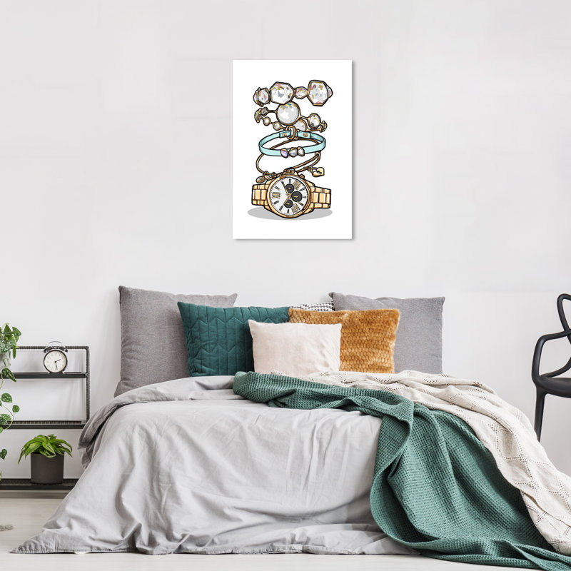 Gold and White Glam Watch and Bracelets Canvas Wall Art, 16" x 24"