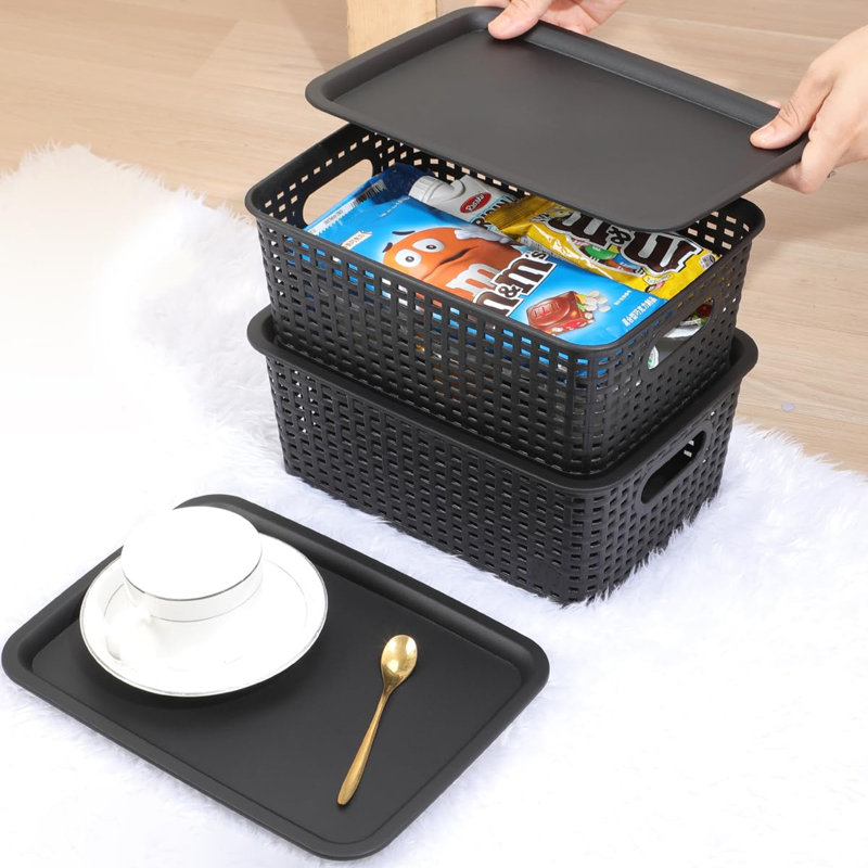 Set of 6 Stackable Small Plastic Storage Bins with Lids, Multipurpose Organizer Containers for Shelves, Drawers, Desktop, Playroom, Classroom & Office Organization