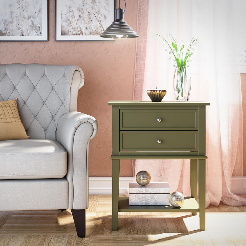 Deonni 56cm W Solid Wood Bedside Table, Olive Green