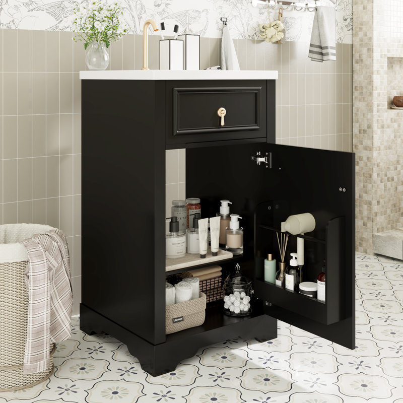 Meuble-lavabo simple 20 po avec comptoir en céramique, Noir