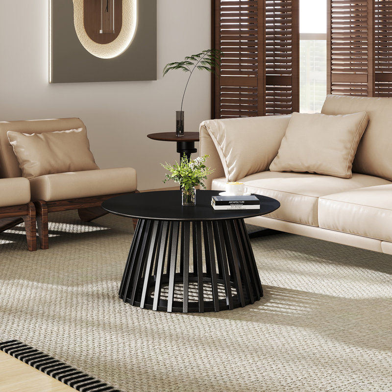 Solid Wood Base Single Coffee Table Round Coffee Table Modern Tea Table For Living Room, Black