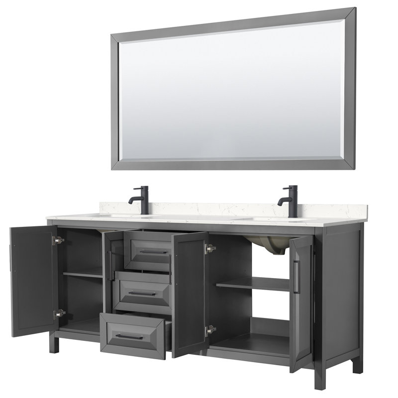 Daria 80'' W Double Vanity, Carrara Cultured Marble, Dark Gray, Matte Black