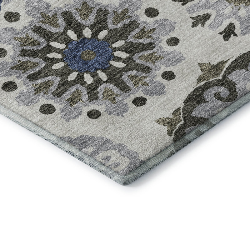 Premium Machine Washable Prisco Pewter Rug, Rectangle 10' x 14'