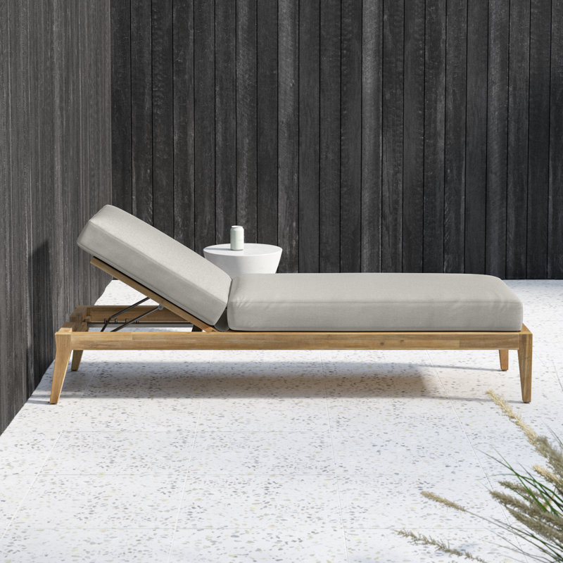 Amine Outdoor Acacia Wood Chaise Lounge , Cushion Included, Royal Taupe, Gray