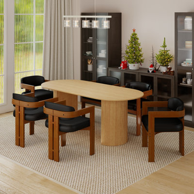 7-Piece Oval Solid Wood Dining Table Set