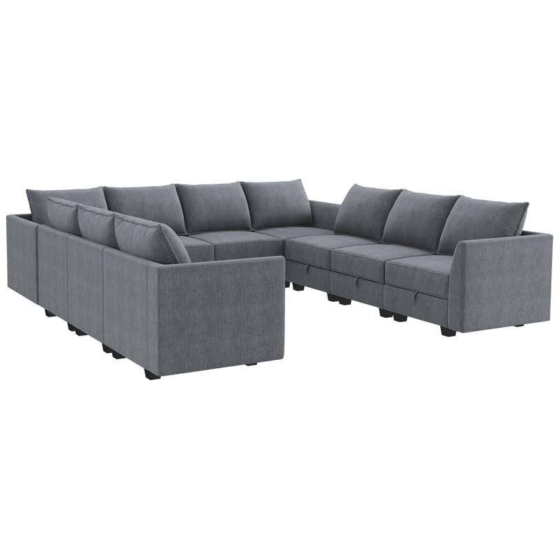 Très grand canapé modulaire d'angle modulaire, Polyester gris bleuâtre