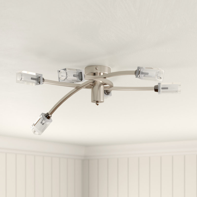 Nevaeh Glass Semi Flush Mount, Satin Chrome