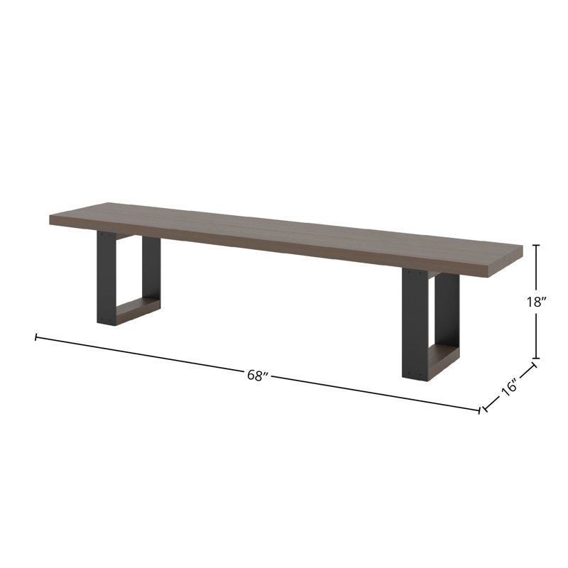 Banc en bois de frêne et acier, H 18 po x l 68 po x P 16 po, Cacao