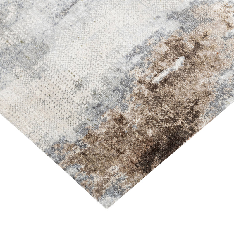 Brown Contemporary Silk Rug, Rectangle 6' x 9'
