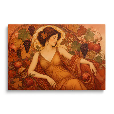 Reproduction sur toile d'une peinture Art Nouveau représentant une femme en pleine récolte d'automne - 51 x 76 cm