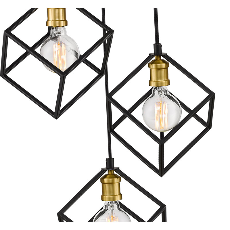 Luminaire suspendu géométrique à 3 lumières Dikomo, Bronze / laiton vieilli